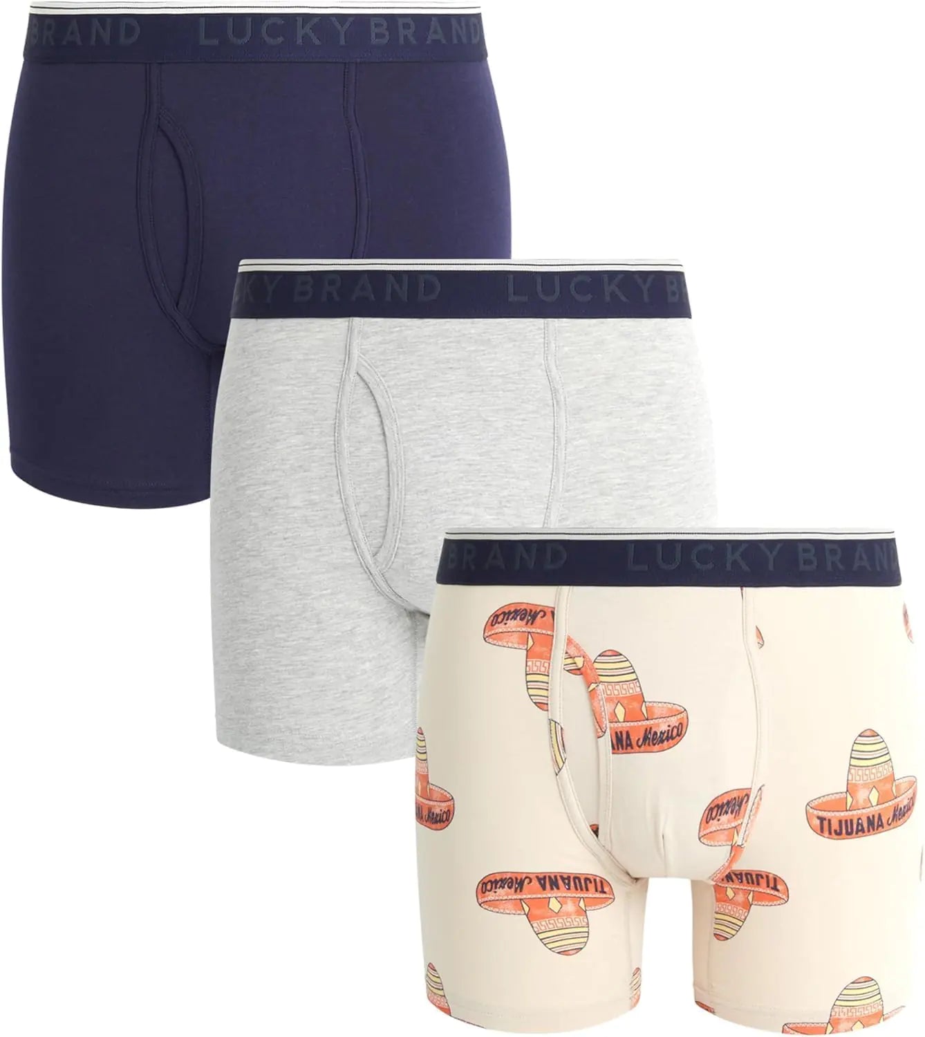 Lucky Brand Mens Boxer Briefs - 3 Pack Athletic Compression Quick Dry Underwear - Boxers for Men (Sizes: S-XXL) Size X-Large Dark Grey/Print/Heather Grey