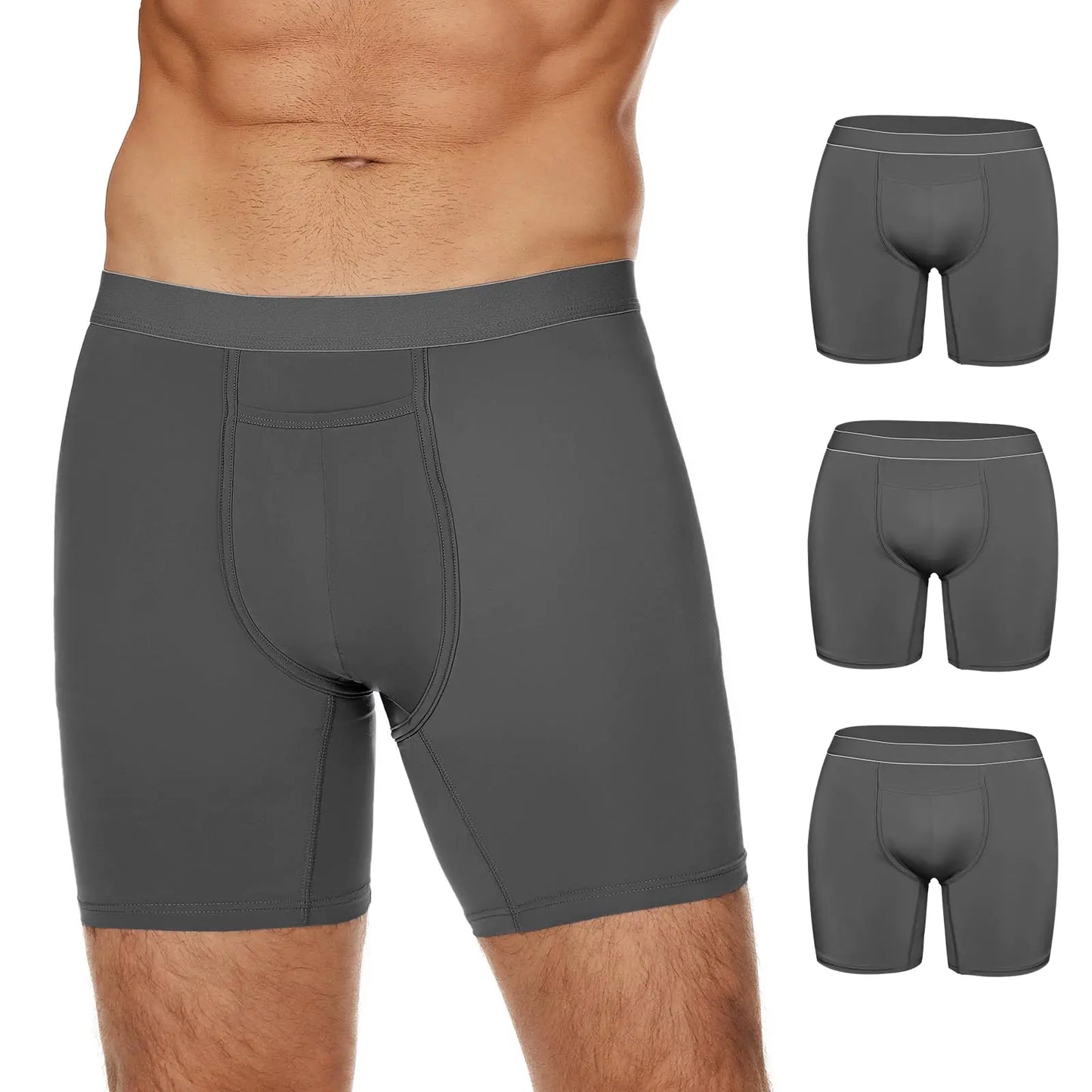 NOVAYARD Mens Ice Silk Underwear Seamless Boxer Briefs with Pouch Breathable Cool Boxers 3 Pack(GreyL)