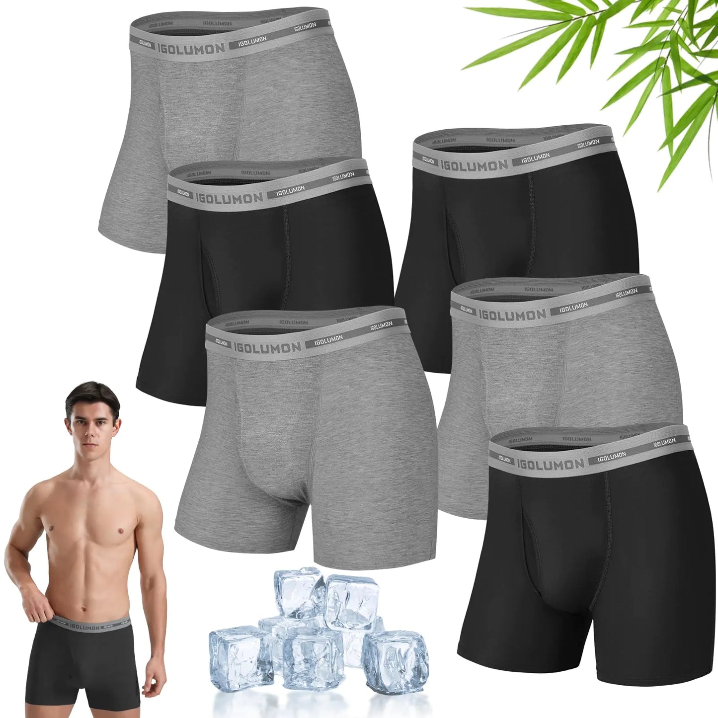 IGOLUMON Mens Underwear 6 Pack Mens Boxer Briefs Soft Bamboo Rayon Boxers for Men Breathable Underwear Trunks with Fly