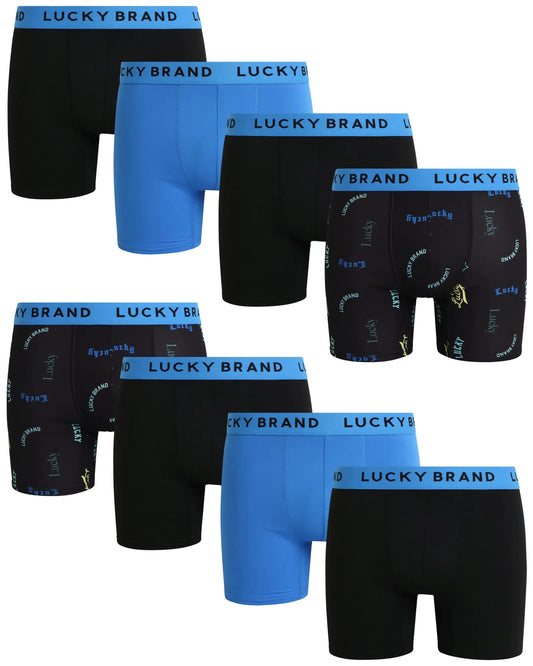 Lucky Brand Mens Boxer Briefs - 8 Pack Soft Stretch Performance Underwear Boxers for Men with Contour Pouch (Sizes: S-XL) Size X-Large Black/Sonic/Black