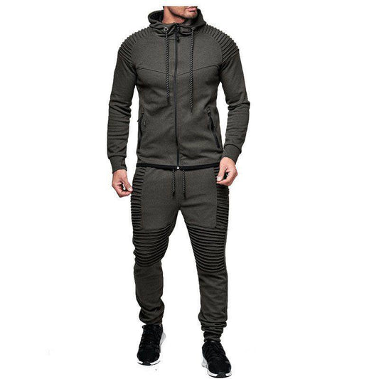 Suit Foreign trade cross-border men's leisure sports long sleeve suit pure color cardigan hoodie pants two pieces