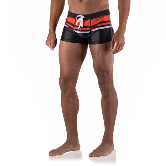 Project 5I – Mens Swim Briefs Square Cut – Sexy Mens Swimsuit Briefs with Pouch Swimwear Boxers for Men Mens Short Swim Trunks Compression Blend - Black & Red Racer - Large