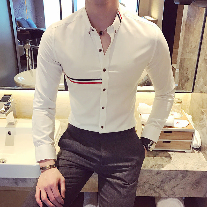 Men's shirt Color strip decorated men's casual long-sleeved shirt