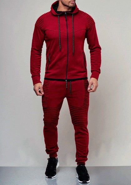 Suit Foreign trade cross-border men's leisure sports long sleeve suit pure color cardigan hoodie pants two pieces