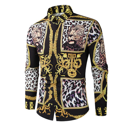 21 new foreign trade cross-border European and American palace style leopard print men's 3D digital printed shirt long sleeve shirt