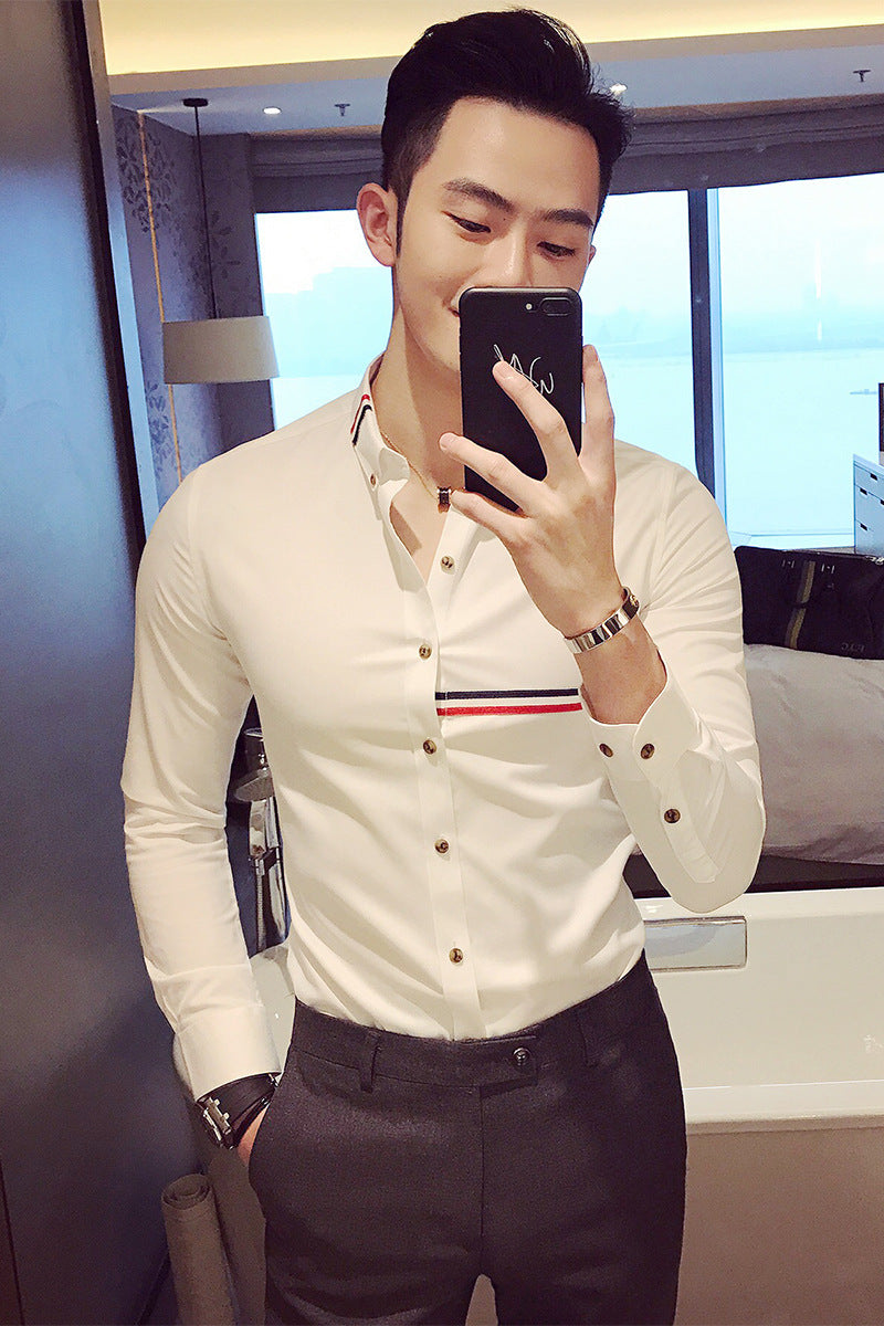 Men's shirt Color strip decorated men's casual long-sleeved shirt