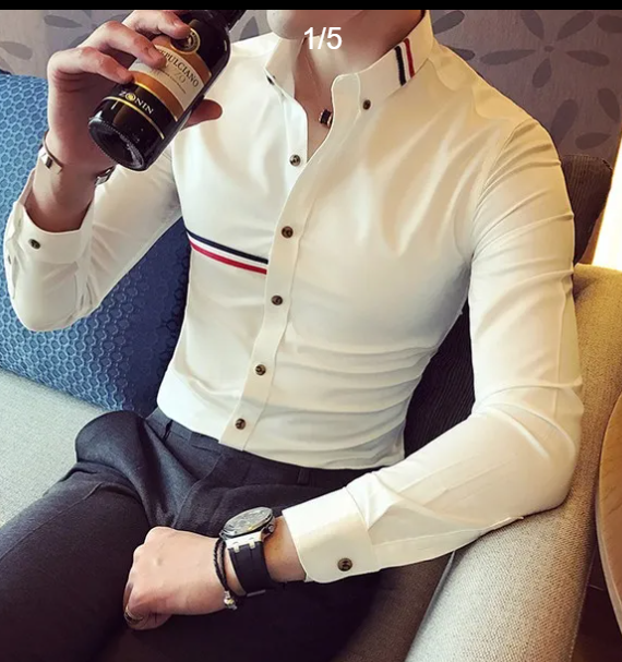 Autumn new net red shirt men long sleeves Korean version slim trend handsome TB wind splicing color stripe casual shirt