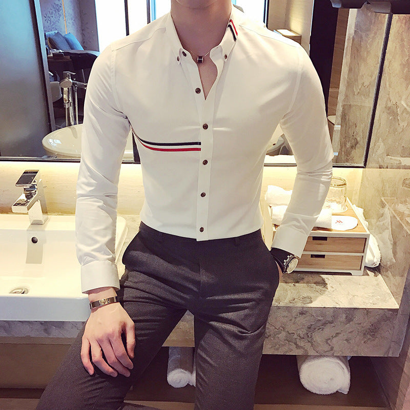 Men's shirt Color strip decorated men's casual long-sleeved shirt