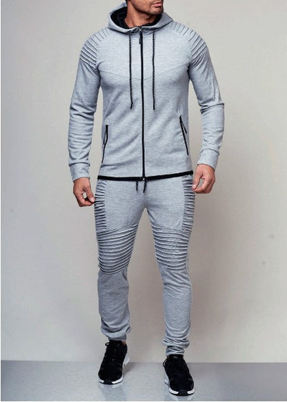 Suit Foreign trade cross-border men's leisure sports long sleeve suit pure color cardigan hoodie pants two pieces