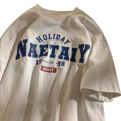 American retro cotton short sleeve T-shirt men's summer port wind ins tide brand couple clothes loose high street half sleeve clothes tide