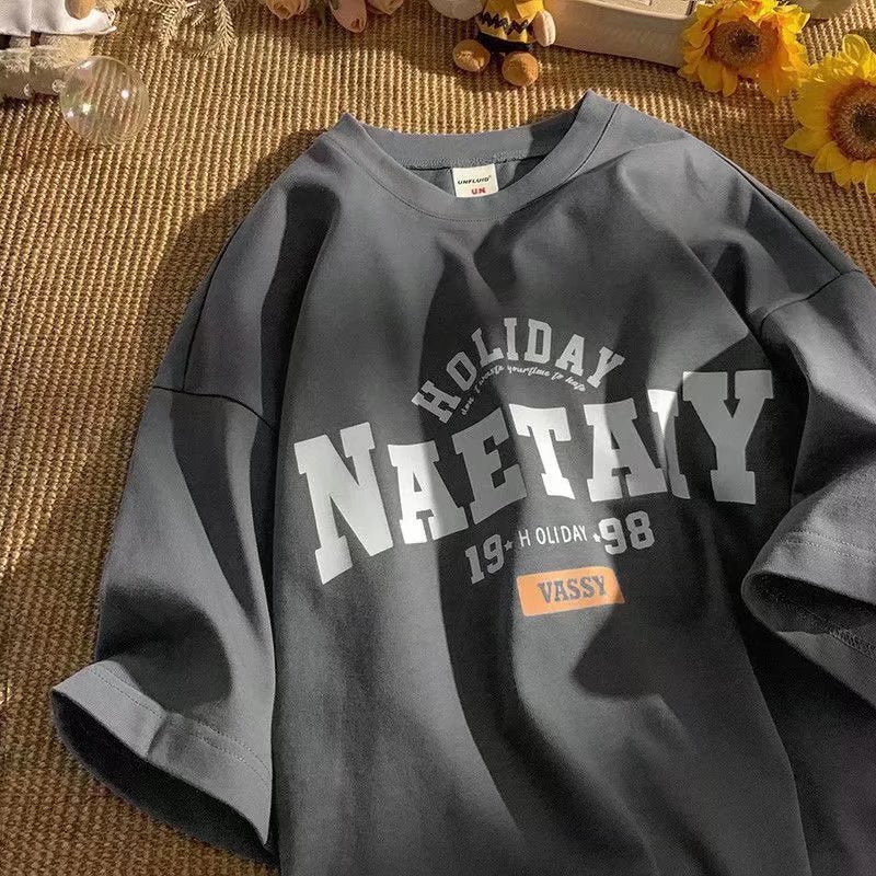 American retro cotton short sleeve T-shirt men's summer port wind ins tide brand couple clothes loose high street half sleeve clothes tide