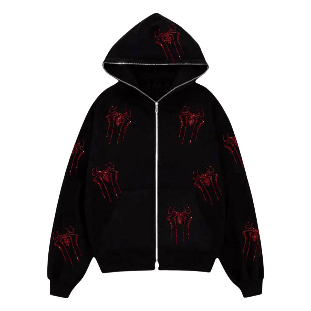 Spider rhinester printing tide brand cardigan coat of the same style Europe and the United States loose zipper hoodie men and women's hoodie one piece of hair