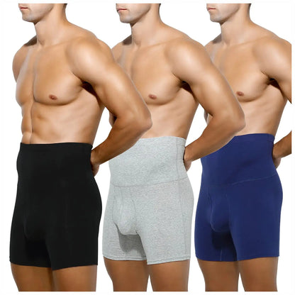 Arjen Kroos Mens Tummy Control Cotton Boxer Briefs 3 Pack Slimming Boxers Shapewear Underwear with Open Fly Pouch