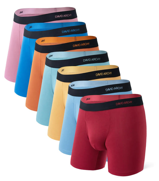 DAVID ARCHY Mens Underwear Rayon made from Bamboo 7-Pack Wicking-Moisture & Cool Boxer Briefs with Support Pouch Breathable Soft Stretch boxers for men with Fly (S Seven Colors - 6.5)