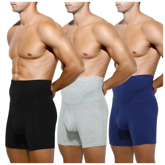 Arjen Kroos Mens Tummy Control Cotton Boxer Briefs 3 Pack Slimming Boxers Shapewear Underwear with Open Fly Pouch