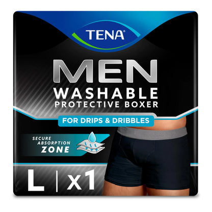 TENA Mens Washable Protective Boxers Light Absorbency Large Black 1 Count