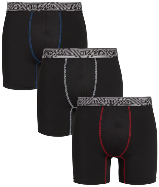 U.S. Polo Assn. Mens Boxer Briefs - 3 Pack Moisture Wicking Performance Underwear Boxers with Contour Fly Pouch (Sizes:S-XL) Size Small Black