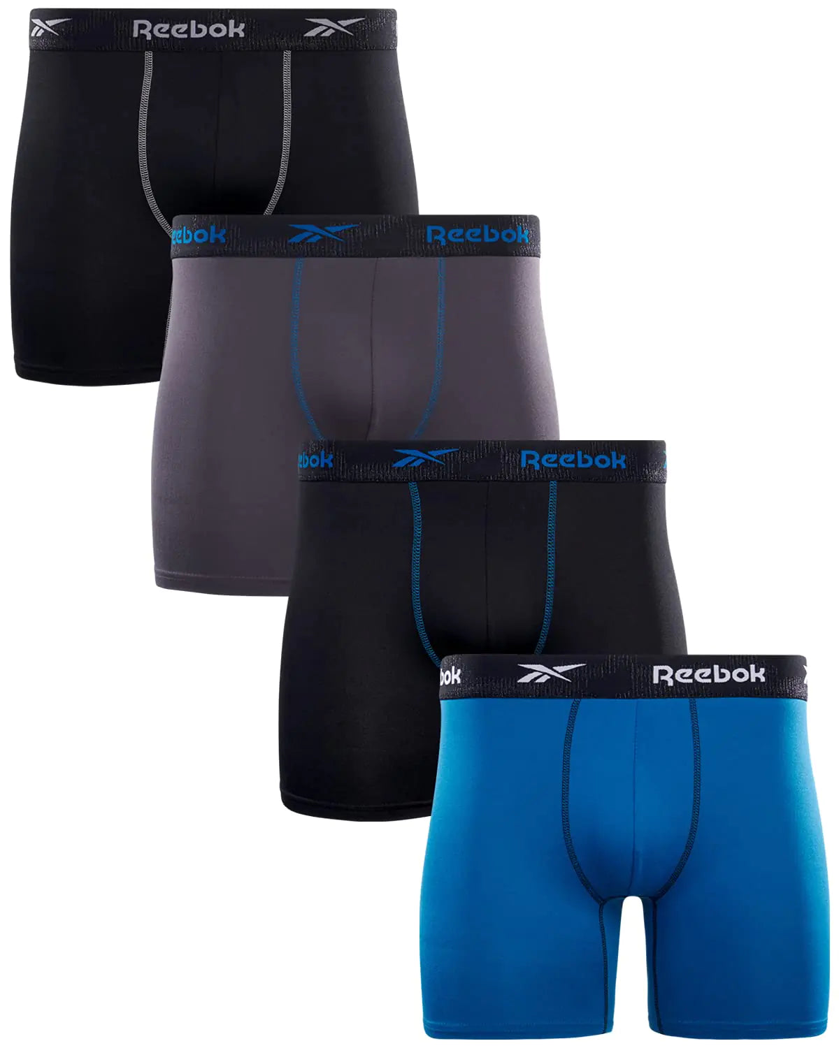 Reebok Mens Boxer Briefs - 4 Pack Soft Mens Performance Underwear Boxers - Athletic Boxer Briefs for Men Pack (S-XL) Size Medium Black/Blue/Black/Grey