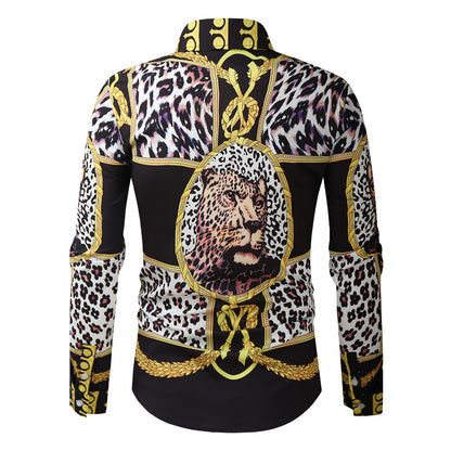 21 new foreign trade cross-border European and American palace style leopard print men's 3D digital printed shirt long sleeve shirt