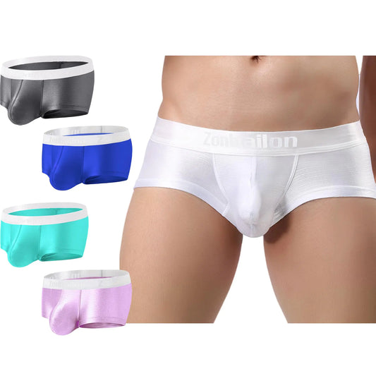 ZONBAILON Mens Sexy Trunks Underwear Pack Short Leg Bulge Enhance Boxers Low Rise Ice Silk Boxer Briefs Smooth Sparkly Male Underpants 3xl xxxl