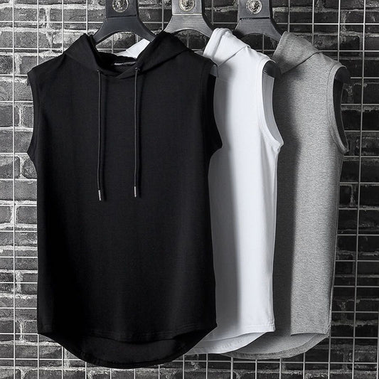 Hong Kong style Street hooded vest men's trend Hooded Sleeveless T-shirt Men's sleeveless hoodie summer vest thin style