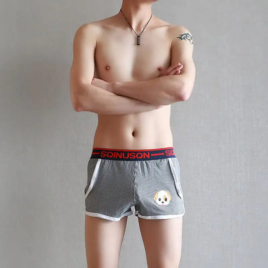 Cute Striped Embroidered Puppy Loose Boxers