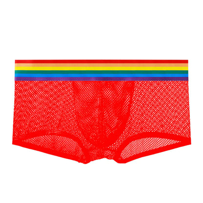 Men's Low Waist Breathable Boxers with Rainbow Belt