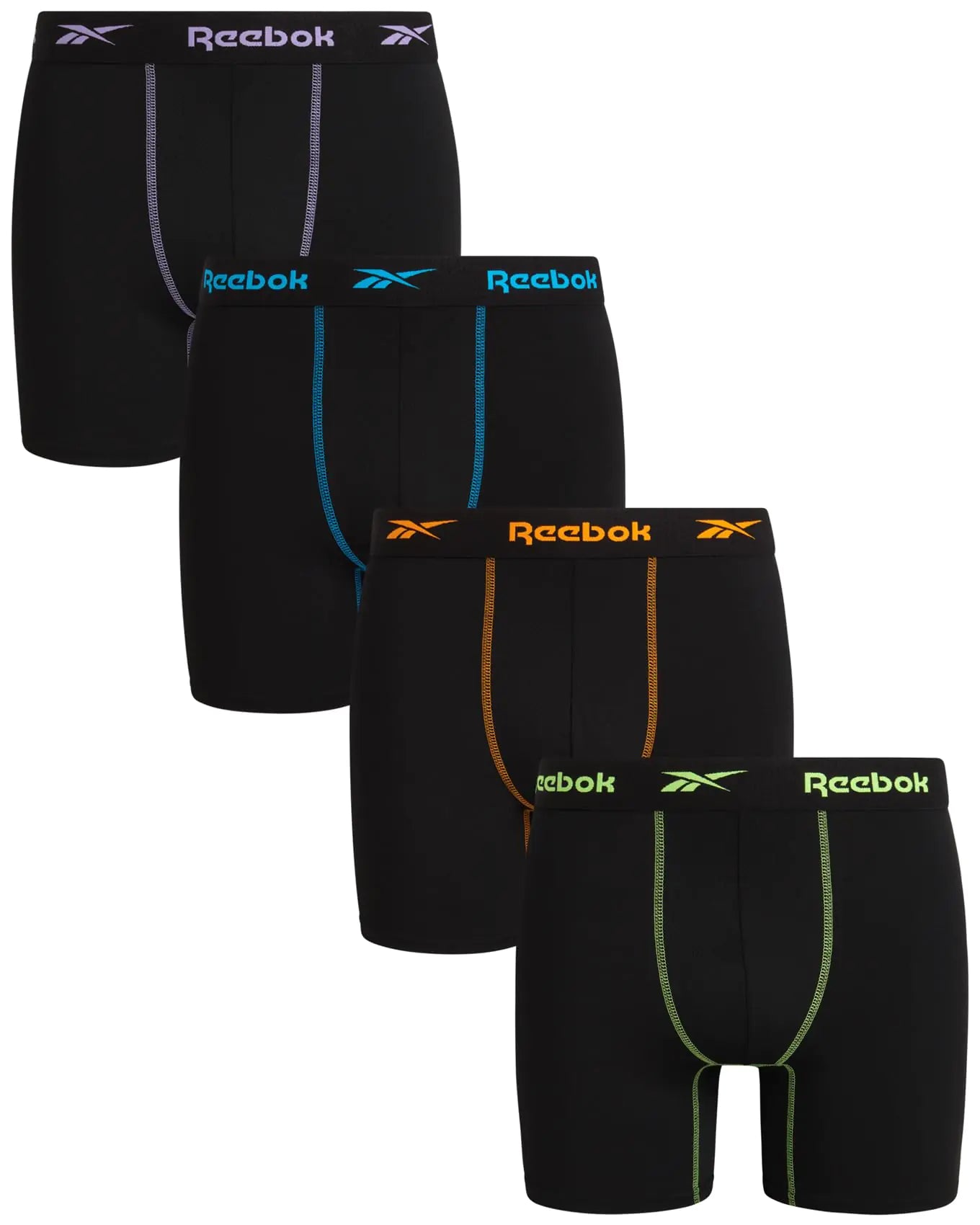 Rebook Mens Boxer Briefs - 4 Pack Moisture Wicking Performance Underwear Boxers with Functional Mesh Fly Pouch (Sizes: S-XL) Size Medium Black Contrast Stitch