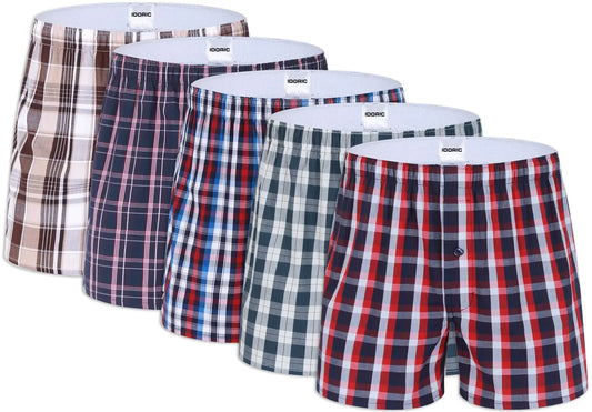 IDORIC Mens Boxer Short - Boxers for Men Soft Cotton Comfortable Casual Breathable Quality Shorts 5-Pack(Set5/5P/S)